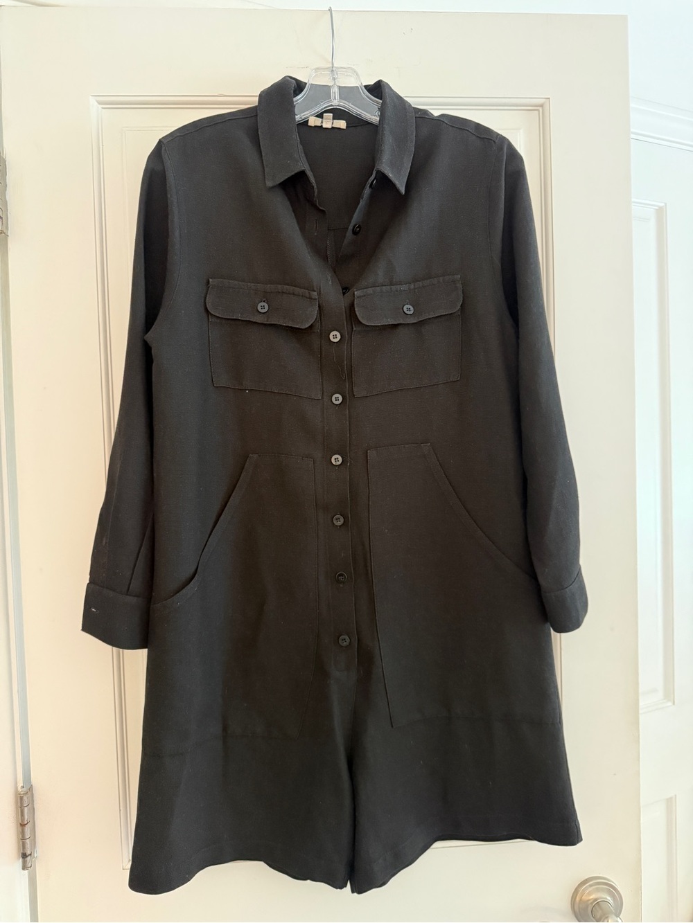 OZMA of California Tangier Black Canvas Button-Front Romper with Pockets - Picture 4 of 8